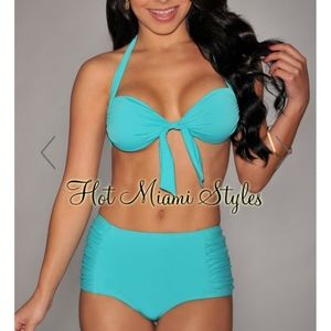 NWOT Teal Halter Top High-Waisted Bikini